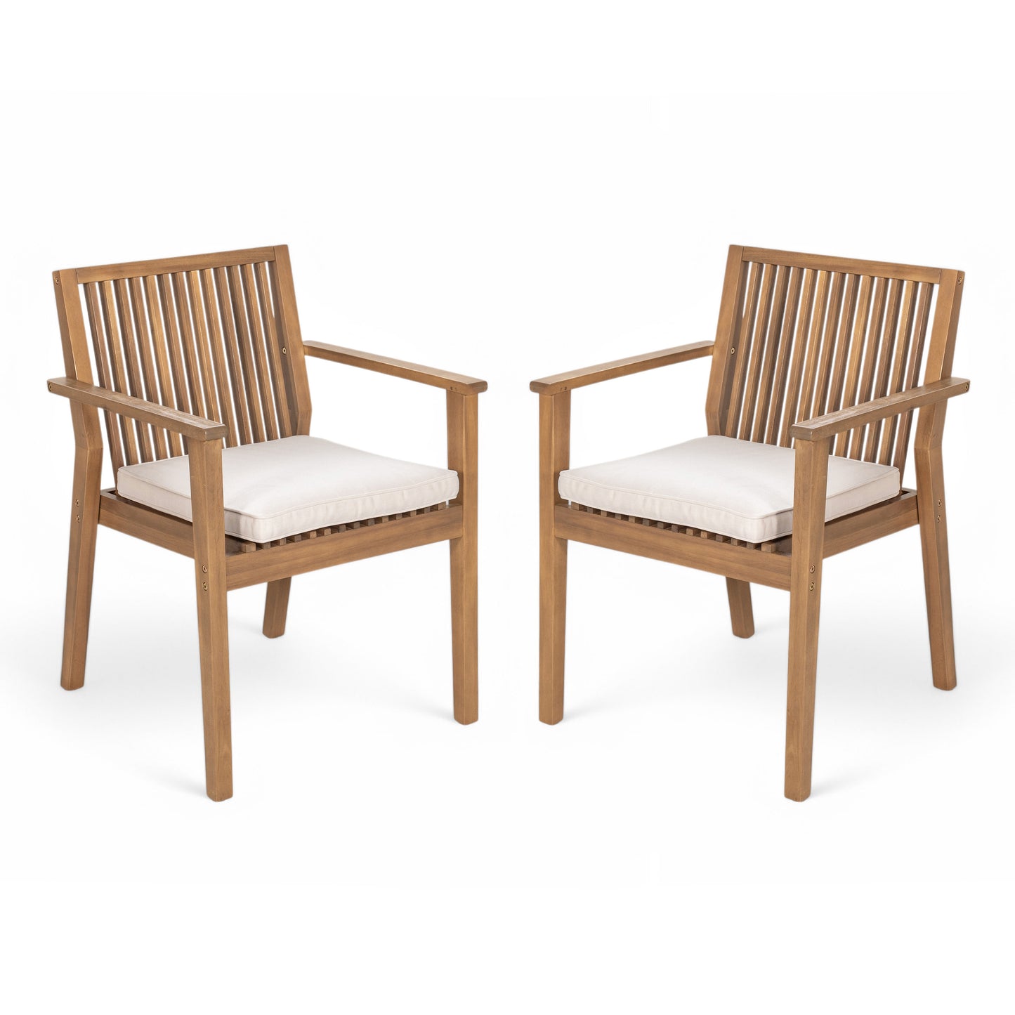 Somadorin Patio Dining Chair Set of 2 - Sturdy Acacia Wood, Comfortable Waterproof Seating