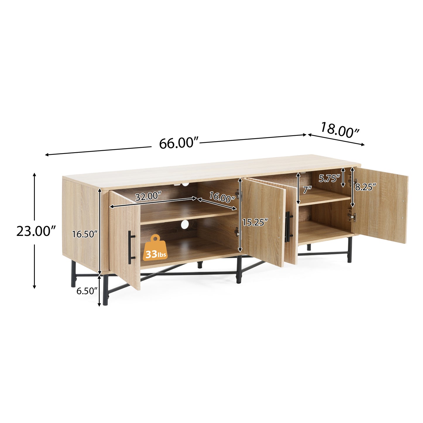 Manafaat Functional 4-Door TV Cabinet – 2 Storage Spaces, Adjustable Shelves,for Living Room