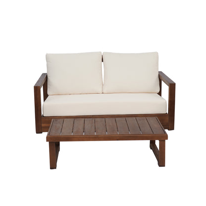 Andrae Outdoor Acacia Wood Loveseat Set with Coffee Table