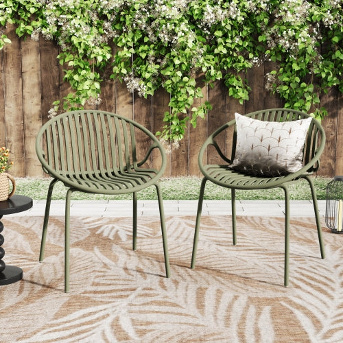 Hespera Patio Dining Chairs with Metal Legs & Breathable Plastic Backrest