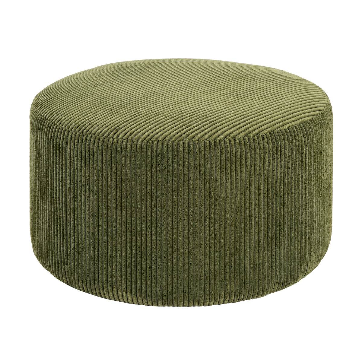 Harbinger GAVI Corduroy Ottoman Foot Stool, 30" Pouf Footstool Ottoman Seat, Upholstered Foot Chair, Round Footrest, Modern Side Table for Living Room Bedroom Home Decor, Olive Green