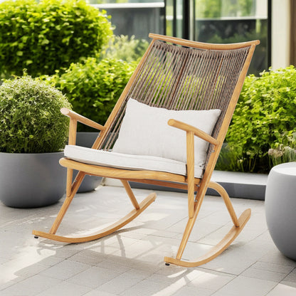 Havizorum Outdoor Rocking Chair – Sturdy Iron Frame in Maple Finish,PE Rattan Backrest