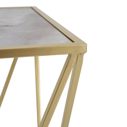 Calliopa Creative Simple Glass Side Table,Gold+White Color