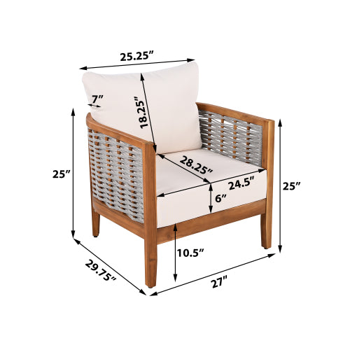 ThruBeam Outdoor Unique Tub Design Armchair with Woven Rope, Patio Furniture