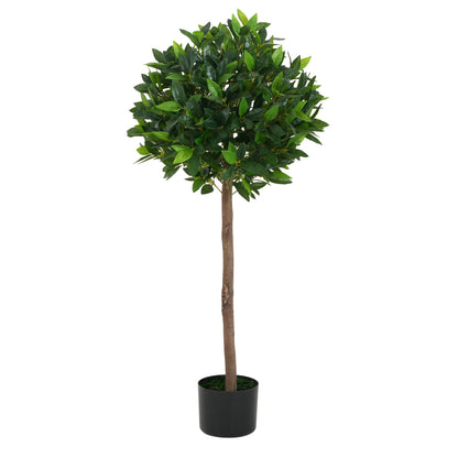 Aeron 49" Artificial Topiary Bay Tree Ball with Black Plastic Pot - 2pcs