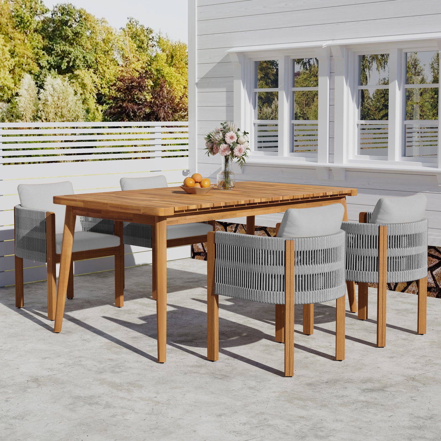 Sylvia Outdoor Dining Set with Acacia Wood Table and 4 Chairs,Waterproof Cushions