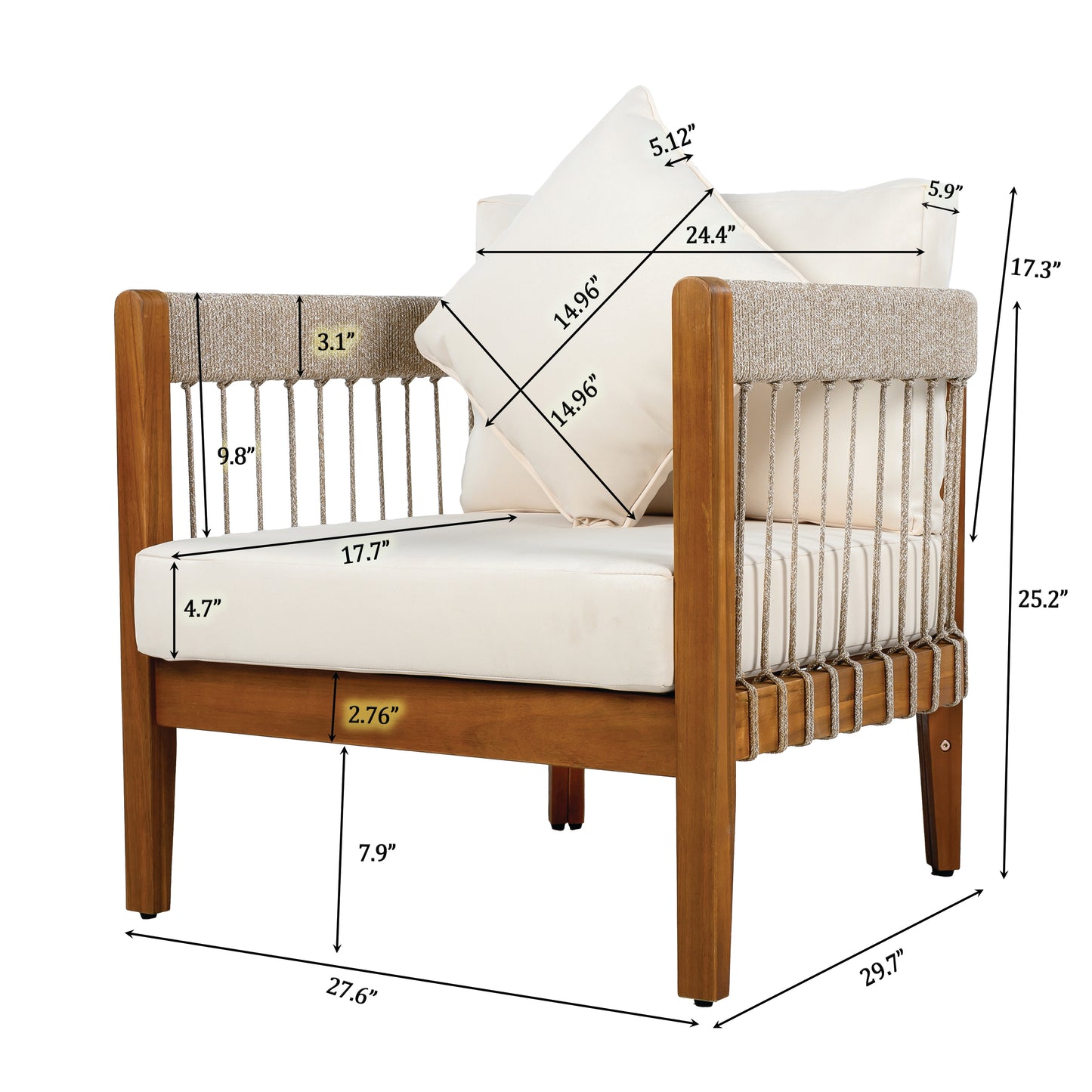 Tavithalae Acacia Wood Outdoor Club Chair with Water-Resistant  Cushions