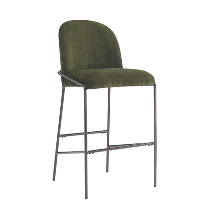 Galence Indoor Metal Upholstered Barstool, Antique Bronze Finish Frame, Set of 2