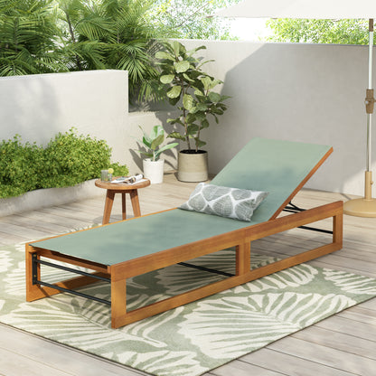 Leavitt Outdoor Mesh and Wood Adjustable Chaise Lounge, Black and Teak