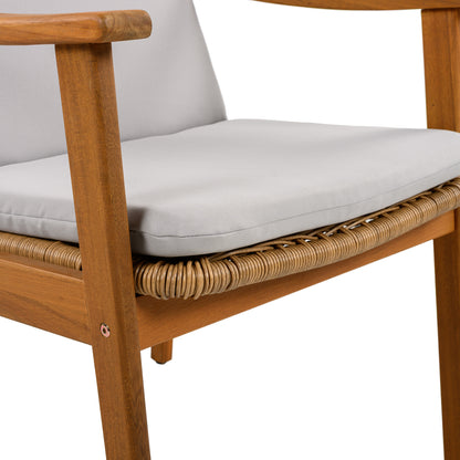 Demorivor Outdoor Dining Chairs Set of 2, Teak Color Acacia Wood Frame,Waterproof Cushion