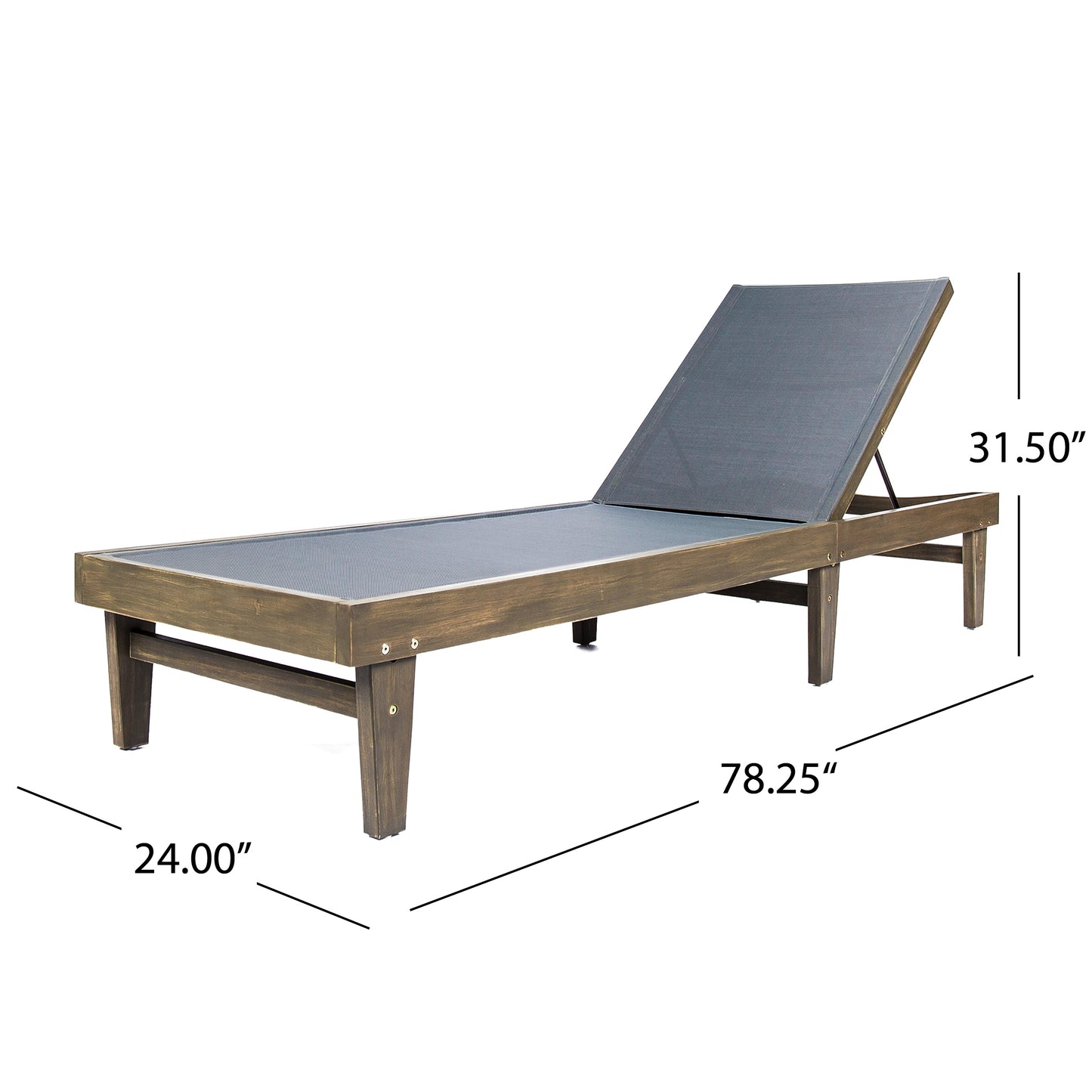 Della Outdoor Mesh Chaise Lounge with Acacia Wood Frame