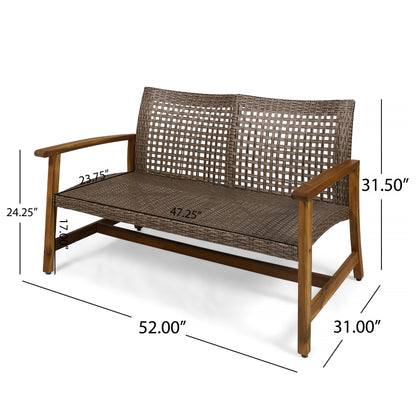 Marcia Outdoor Wood and Wicker Loveseat