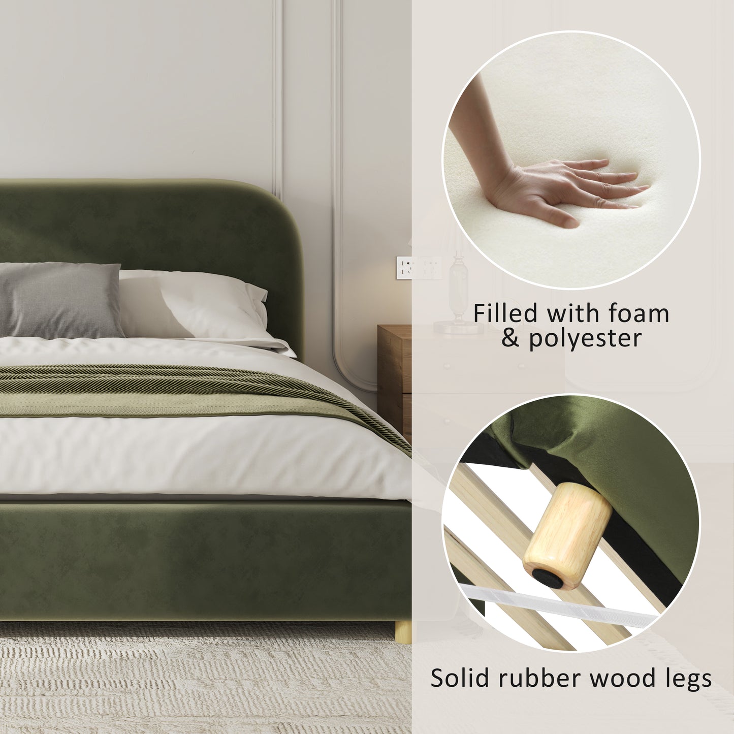 Selah Platform Bed, Boucle Fabric Upholstered Platform Bed,Curve-Shaped Design Headboard