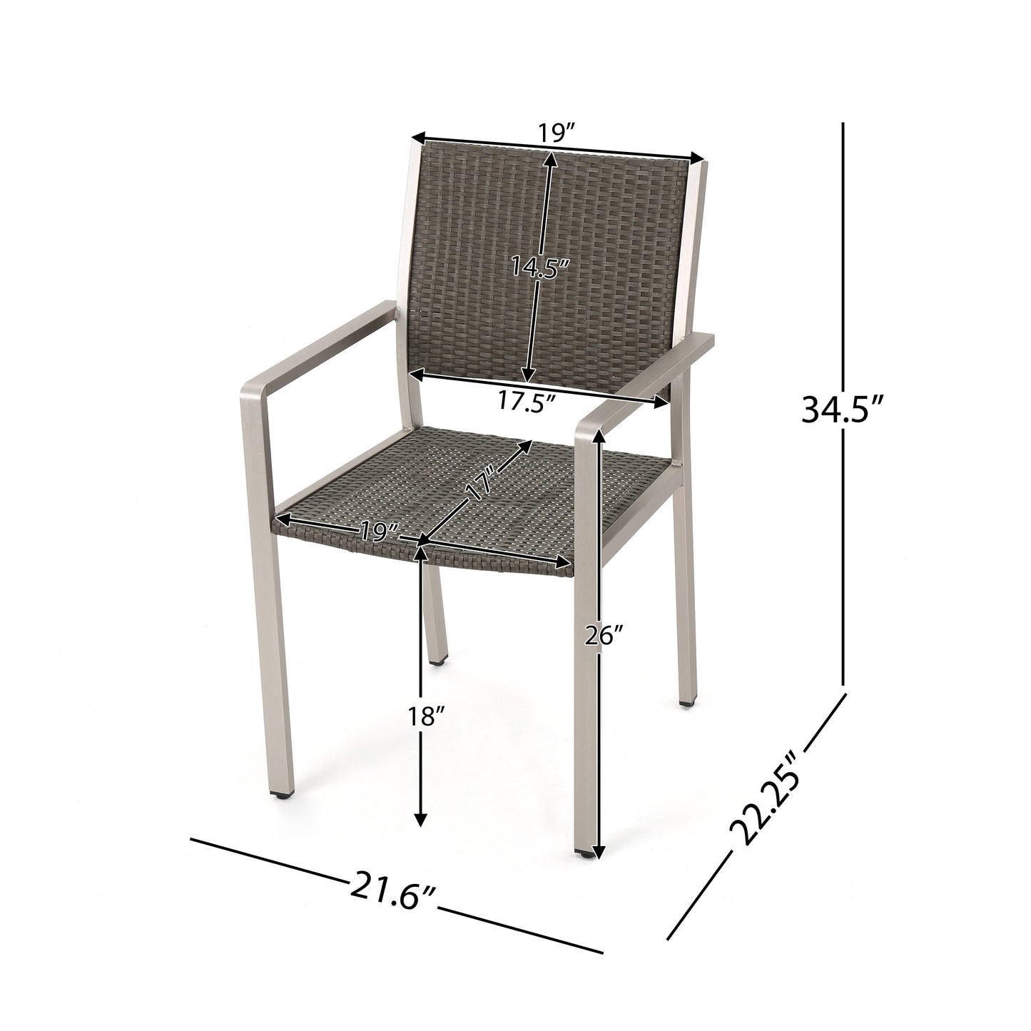 Julia Patio Dining Set - 4-Seater - Anodized Aluminum - Wicker Seats