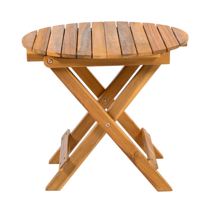 Aurl 17.75" W Outdoor Acacia Wood Side Table, Round End Table, Slats Panel Design, Foldable and Adjustable Small Coffee Desk, Sofa Side Desk, No Assembly Needed, 175lbs Teak