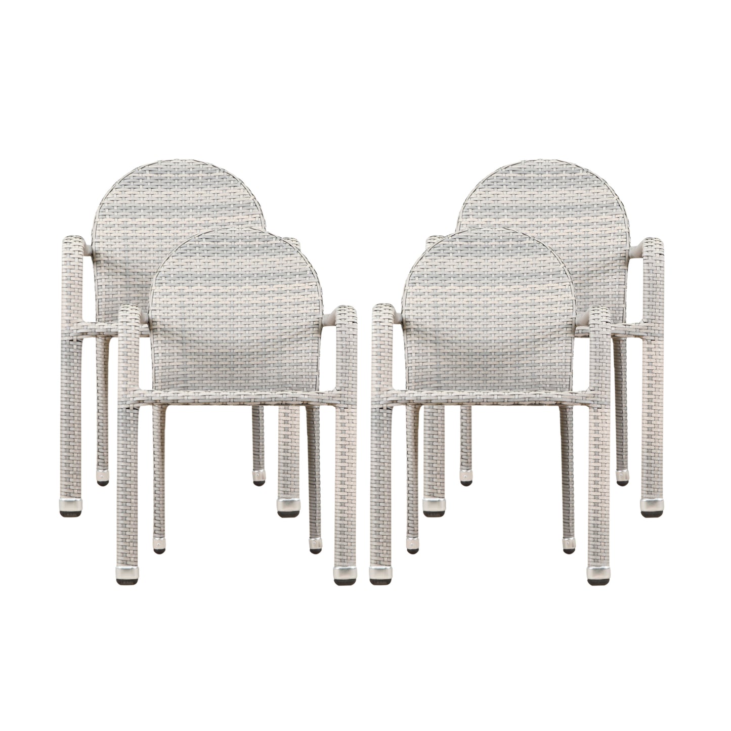 Ava Outdoor Wicker Armed Stack Chairs With Aluminum Frame (Set of 4)