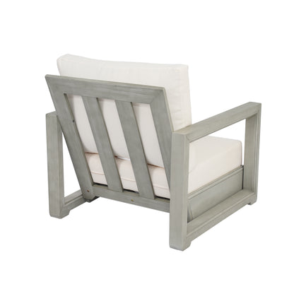 Andrae Outdoor Acacia Wood Club Chair with Cushion for Patio, Garden, Balcony