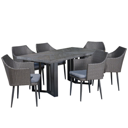 Tammy Outdoor 7 Piece Wicker Dining Set with Concrete Dining Table
