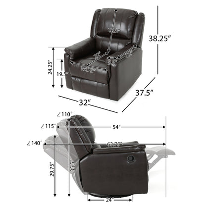 Jemma Tufted Brown Leather Swivel Gliding Recliner Chair