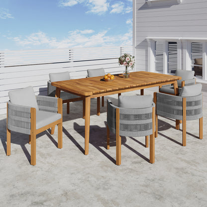 Sylvia Outdoor Dining Set with Acacia Wood Table and 6 Chairs,Waterproof Cushions