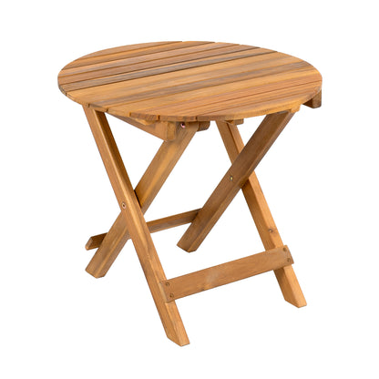 Aurl 17.75" W Outdoor Acacia Wood Side Table, Round End Table, Slats Panel Design, Foldable and Adjustable Small Coffee Desk, Sofa Side Desk, No Assembly Needed, 175lbs Teak