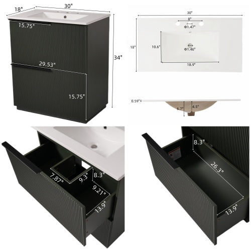 ‌Nexrail 30" Bathroom Vanity with Ceramic Sink and Full-Extension Drawers