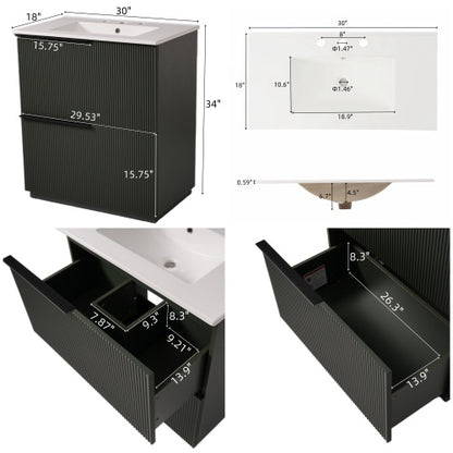 ‌Nexrail 30" Bathroom Vanity with Ceramic Sink and Full-Extension Drawers
