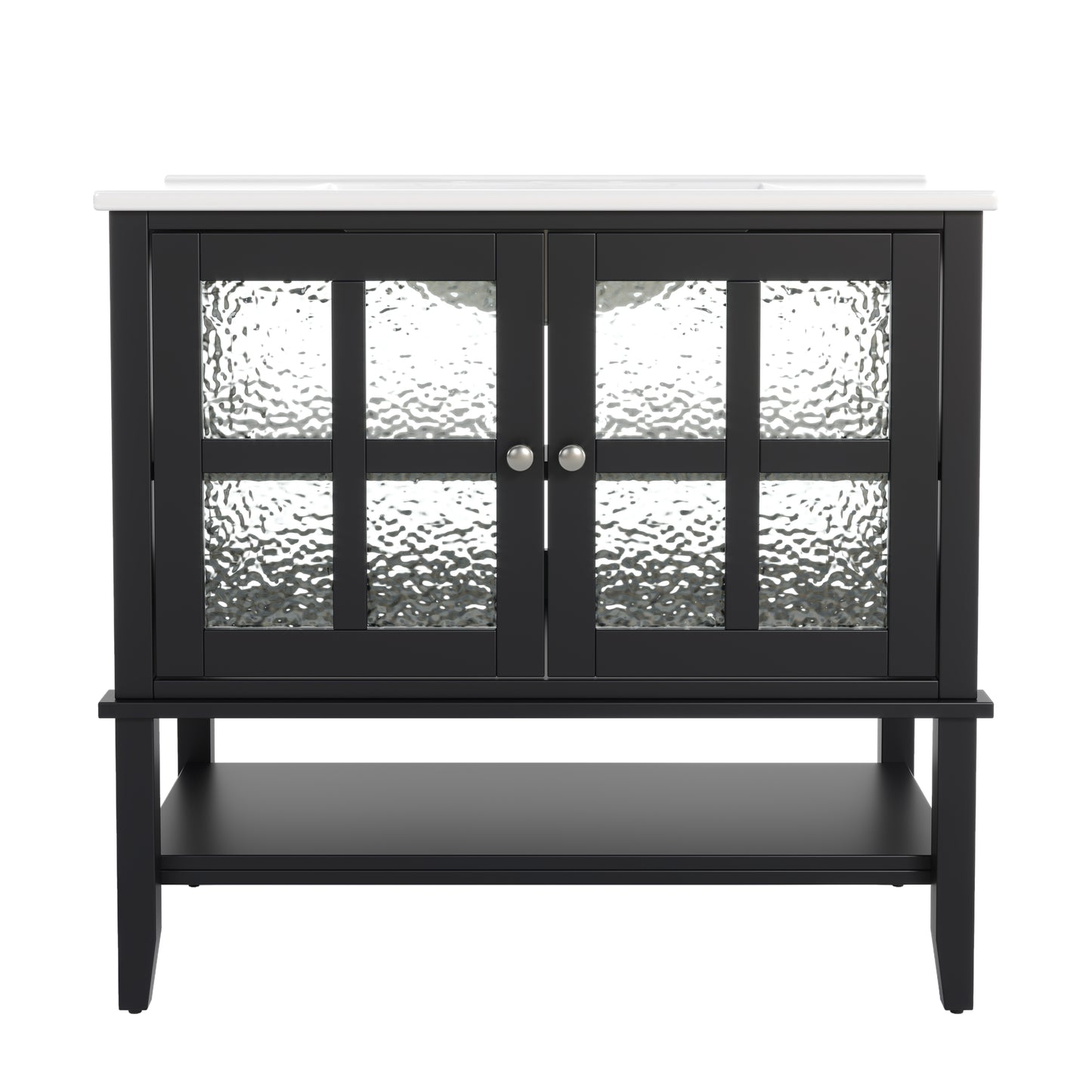 Faelan Bathroom Vanity with Ceramic Sink with Adjustable Shelf and open shelf