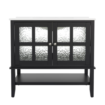 Faelan Bathroom Vanity with Ceramic Sink with Adjustable Shelf and open shelf