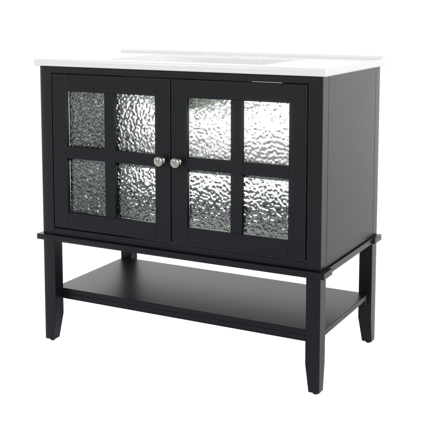 Faelan Bathroom Vanity with Ceramic Sink with Adjustable Shelf and open shelf