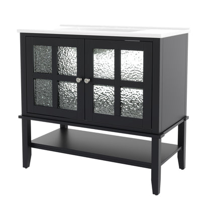 Faelan Bathroom Vanity with Ceramic Sink with Adjustable Shelf and open shelf