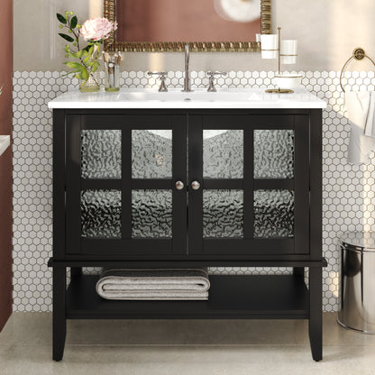 Faelan Bathroom Vanity with Ceramic Sink with Adjustable Shelf and open shelf