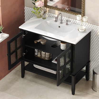 Faelan Bathroom Vanity with Ceramic Sink with Adjustable Shelf and open shelf