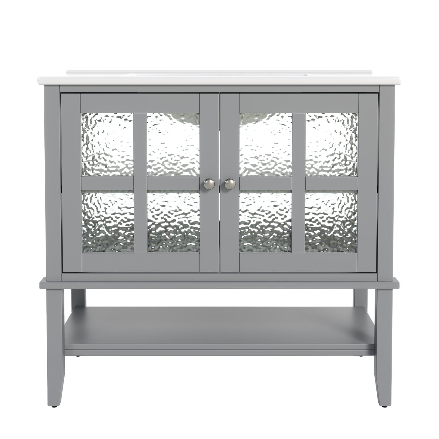 Faelan Bathroom Vanity with Ceramic Sink with Adjustable Shelf and open shelf