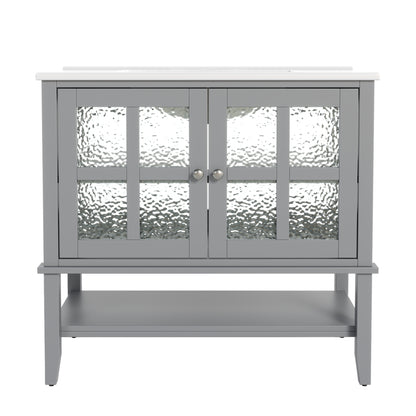 Faelan Bathroom Vanity with Ceramic Sink with Adjustable Shelf and open shelf