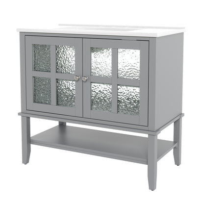 Faelan Bathroom Vanity with Ceramic Sink with Adjustable Shelf and open shelf