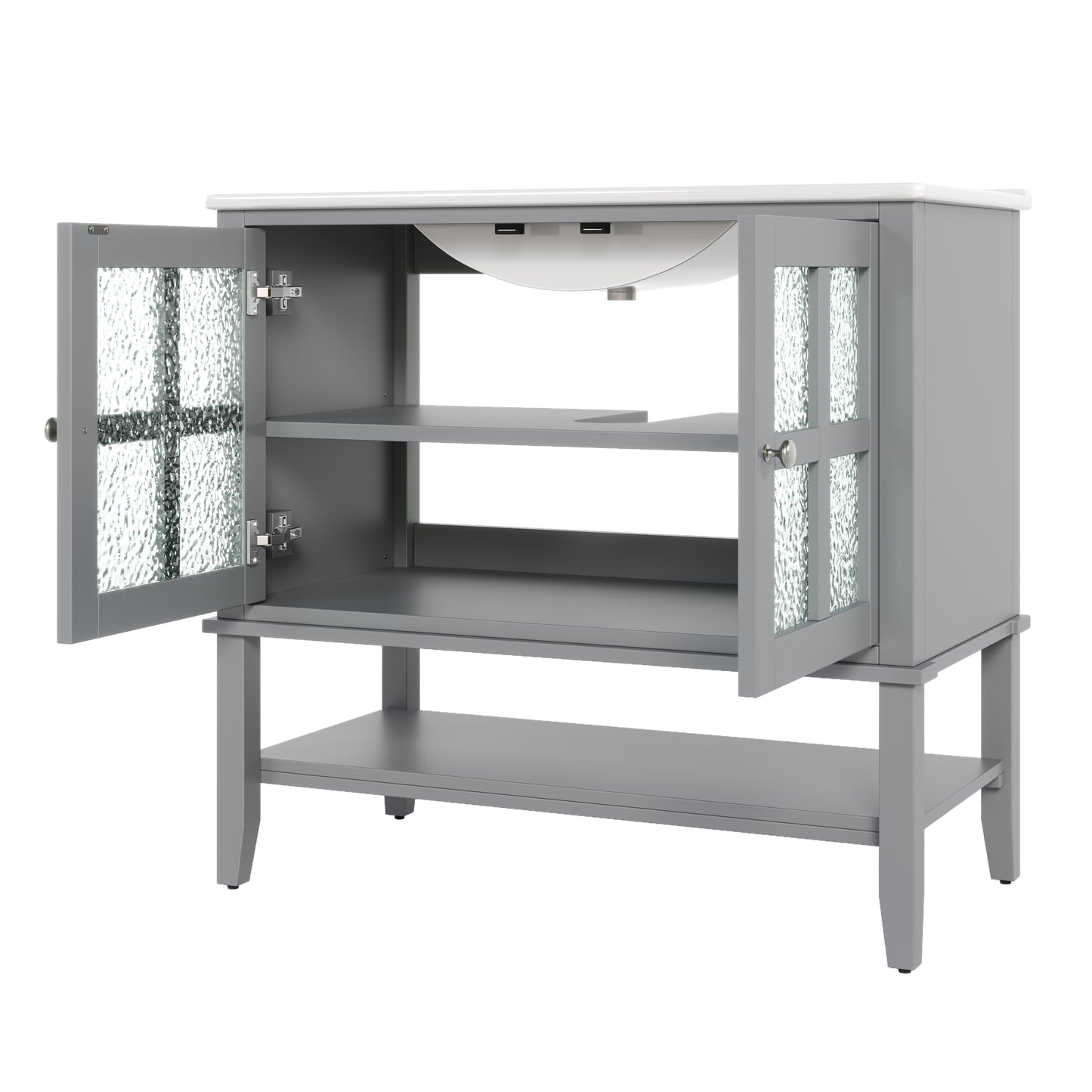 Faelan Bathroom Vanity with Ceramic Sink with Adjustable Shelf and open shelf