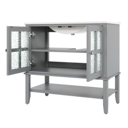 Faelan Bathroom Vanity with Ceramic Sink with Adjustable Shelf and open shelf