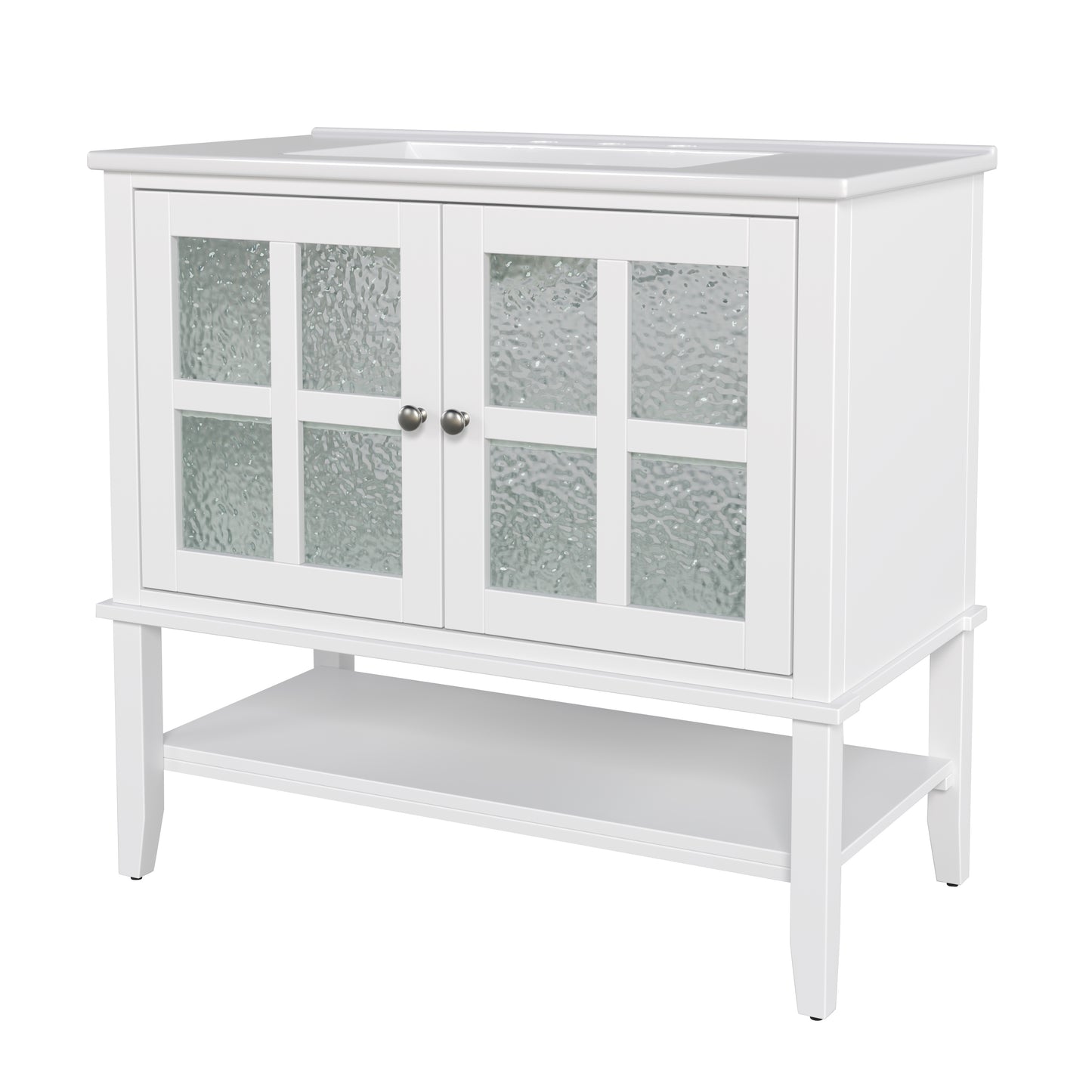 Faelan Bathroom Vanity with Ceramic Sink with Adjustable Shelf and open shelf