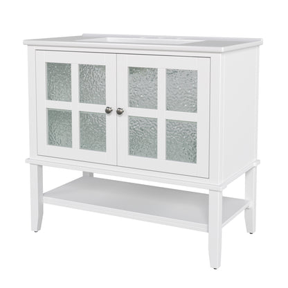 Faelan Bathroom Vanity with Ceramic Sink with Adjustable Shelf and open shelf