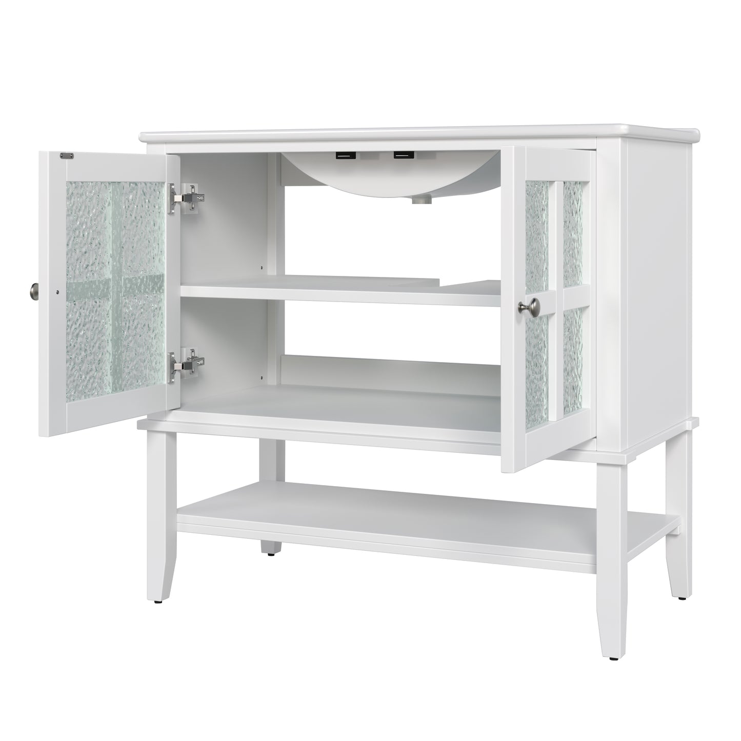 Faelan Bathroom Vanity with Ceramic Sink with Adjustable Shelf and open shelf