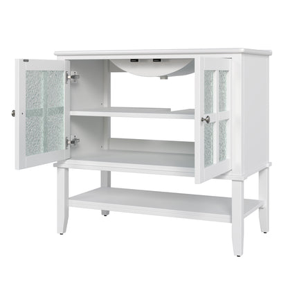 Faelan Bathroom Vanity with Ceramic Sink with Adjustable Shelf and open shelf