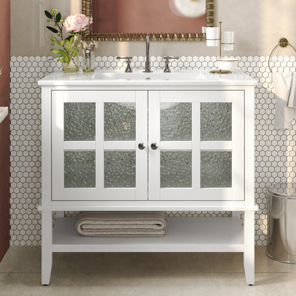 Faelan Bathroom Vanity with Ceramic Sink with Adjustable Shelf and open shelf