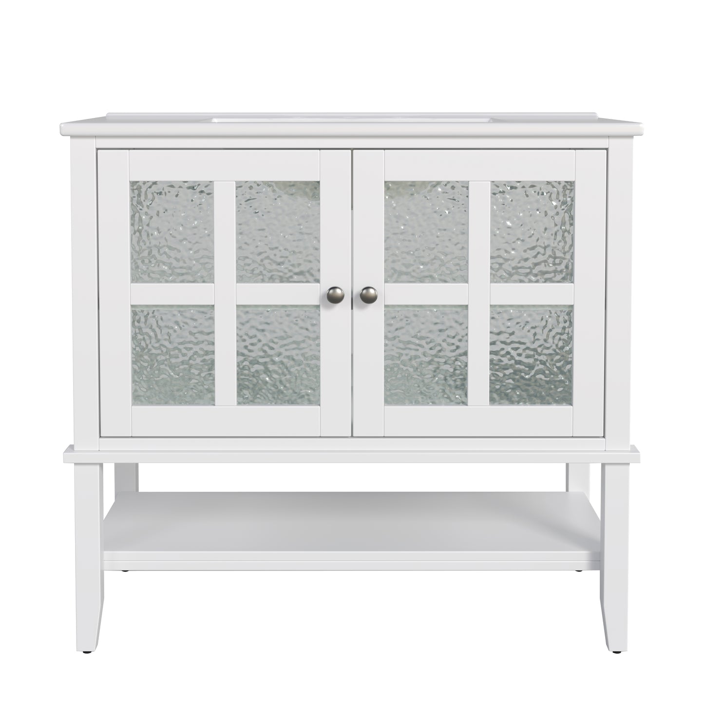 Faelan Bathroom Vanity with Ceramic Sink with Adjustable Shelf and open shelf