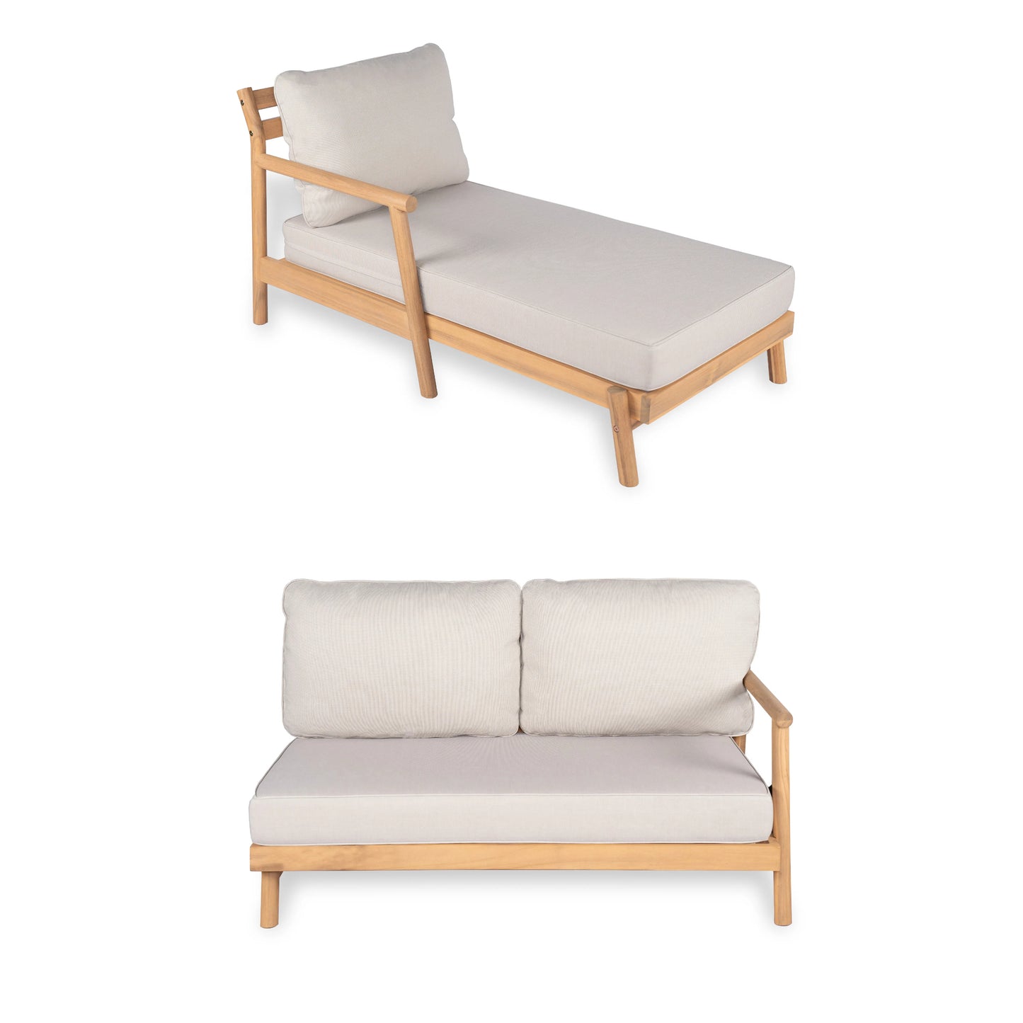 Selyric Patio Acacia Wood Sofa-and-Chaise sectional L-shape, Loveseat + Lounge with Water-resistant Cushion