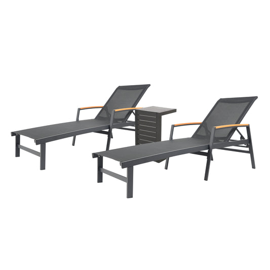 Joy Outdoor Aluminum Chaise Lounge Set with C-Shaped End Table