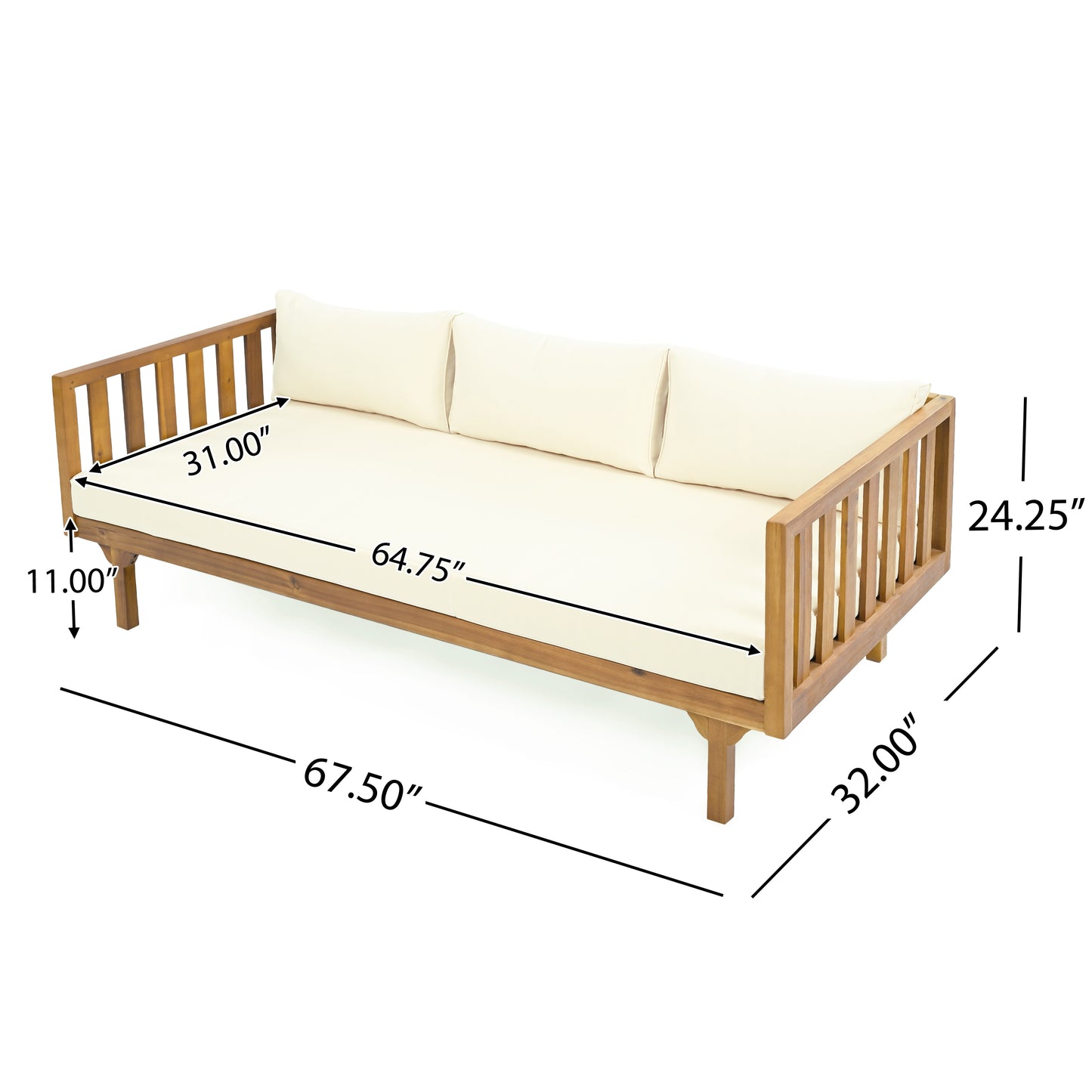 Xenath Outdoor Patio Furnitre Sets 3 Pieces,3 Seater Daybed + Acacia Wood Table