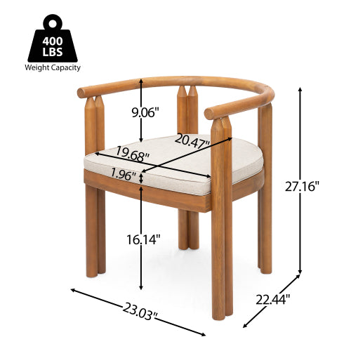 Cavar Acacia Wood Armrest Dining Chair, Teak Finish with Beige Cushion, Set of 2