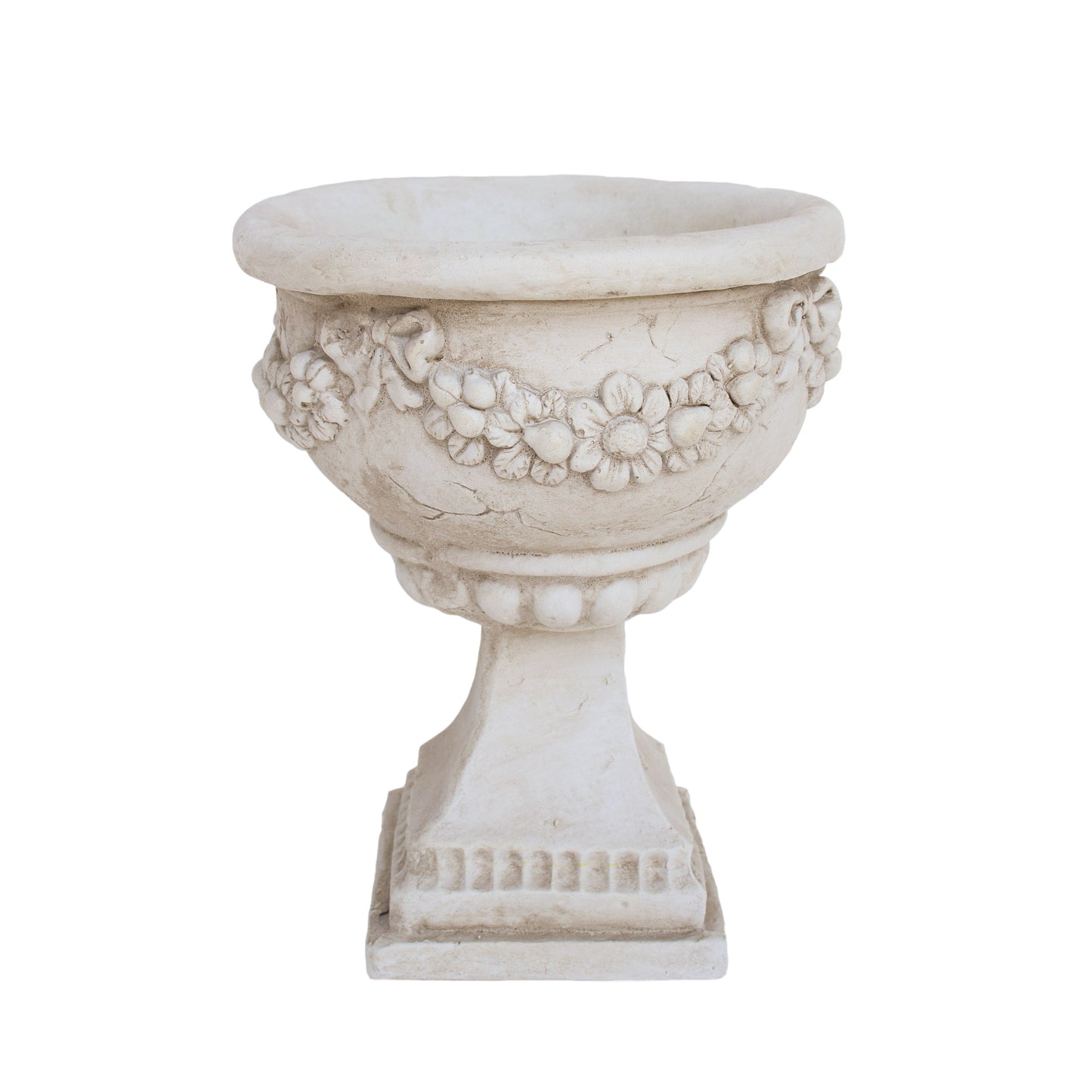 Nina Chalice Garden Urn Planter, Roman, Botanical, Lightweight Concrete