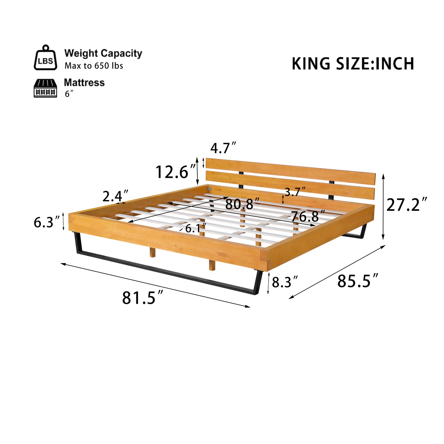 Dashiell Modern Solid Pine Bed Frame in Natural and Black,Making Serene Bedroom Retreat